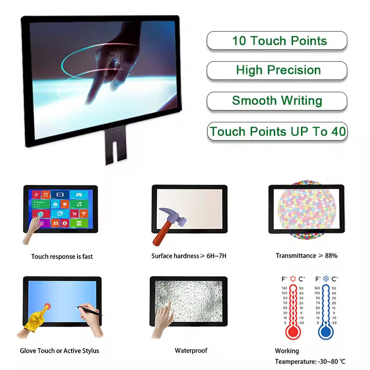 Custom Size OEM ODM PCAP Glass Capacitive Touch Screen Panel with USB / RS232 Interface